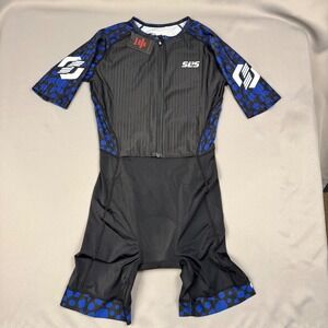SLS3 Elite Triathlon Suit Womens Small Black Blue Floral Padded Short Sleeve NWT